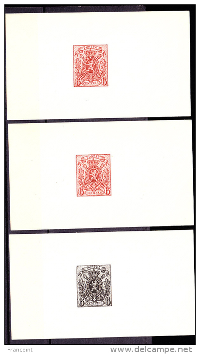 Belgium 1866 Coat Of Arms Set Of 3 Proofs Of Unissued Value  (6 Centimes) In Brown And Black - 1866-1867 Coat Of Arms