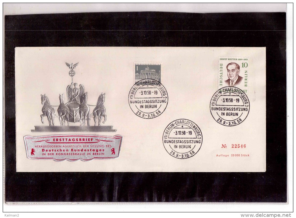 557   -    BERLIN   3.10.1958     /     BUNDESTAGSSITZUNG IN BERLIN - Storia Postale