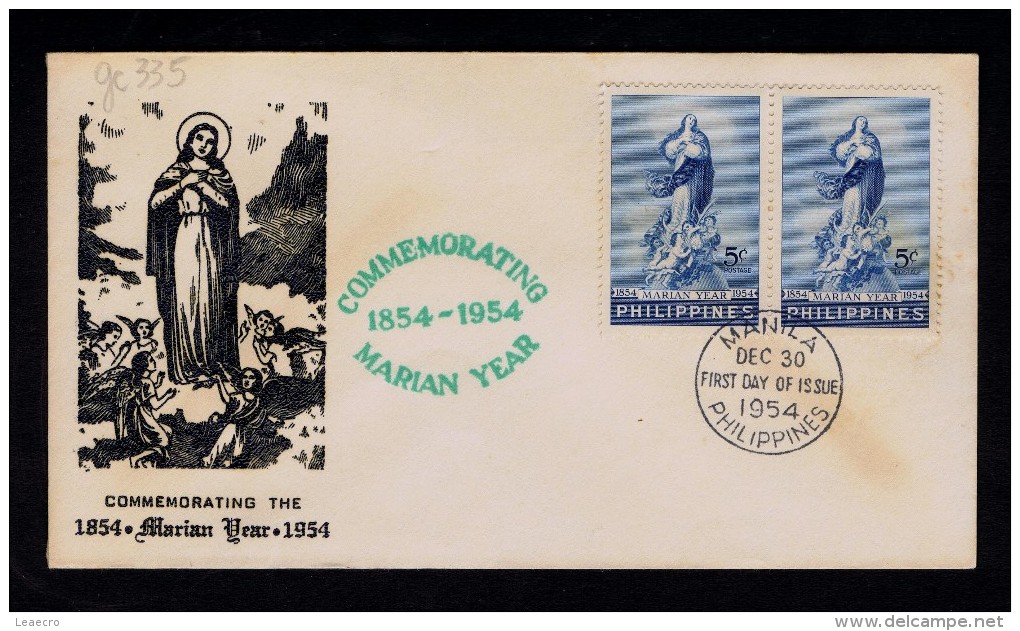 Religions Marian Year Madonna 1954 Fdc 2x Philippines Manila Gc335 - Christianisme