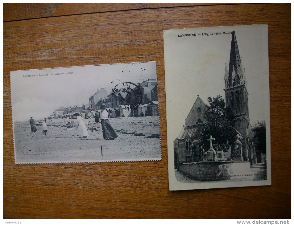 2 Cartes De Langrune , La Plage Une Partie De Croquet , L'église ( Côté Ouest ) - Autres & Non Classés