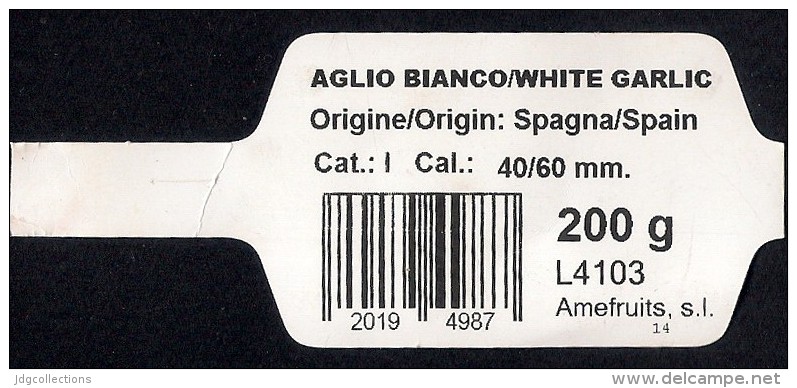 # AMEFRUITS Spain White Garlic Type 1 - Tag Balise Etiqueta Anhänger Cartellino Vegetables Gemüse Legumes Aglio Ail Ajos - Fruits & Vegetables