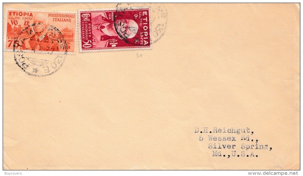 CO23 - ETIOPIA - Busta Dall' Etiopia A Silver Spring (USA) Del 4/3/1937 Con Cent 50 Carminio E 75 Giallo   Leggi... - Ethiopie