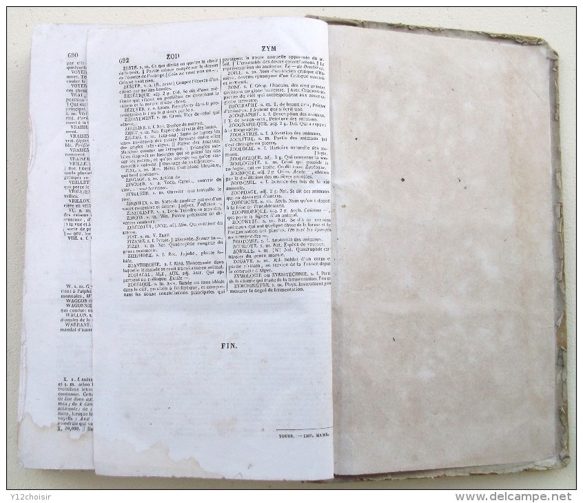 DICTIONNAIRE DE LA LANGUE FRANÇAISE 1852 A L USAGE DES ECOLES CHRETIENNES - Dictionaries