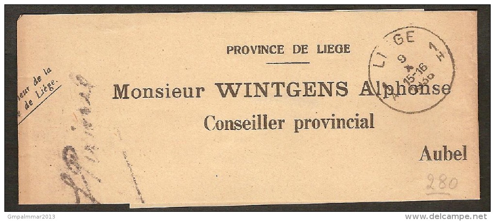 Bande D' IMPRIME LIEGE Vers AUBEL à Monsieur WINTGENS Alphonse ! - Newspaper Bands