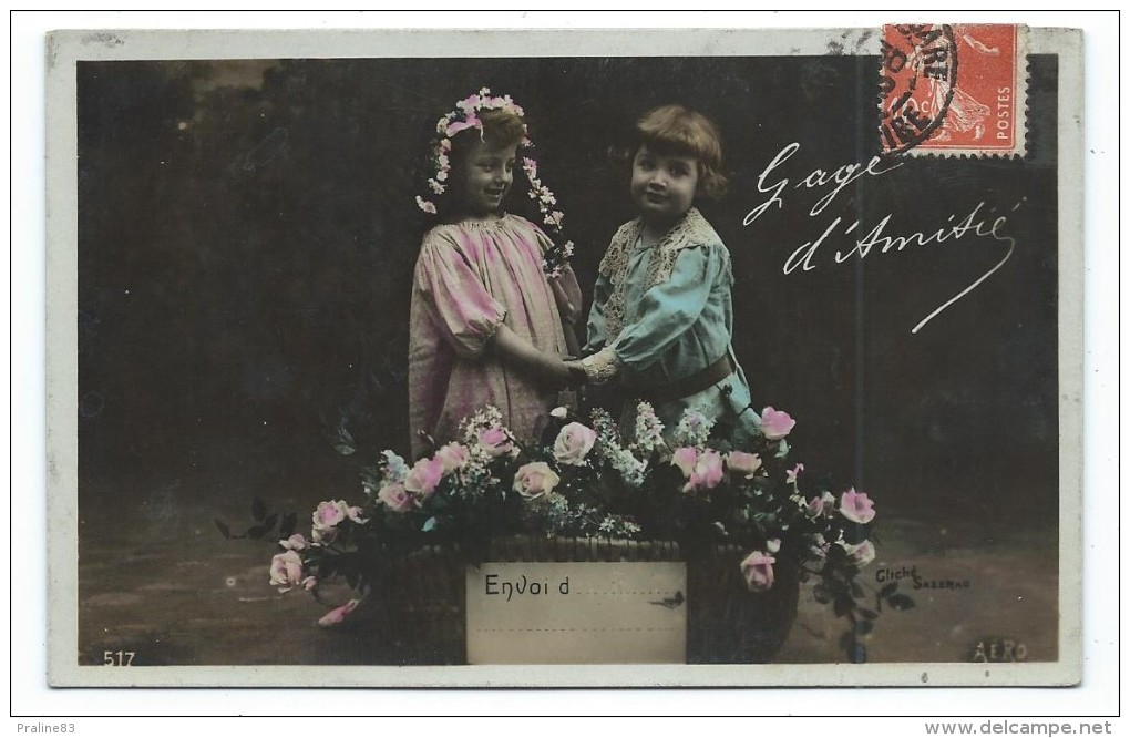 CPA - GAGE D' AMITIE - Enfants Et Guirlande De Roses - Circulé 1909 - Sonstige & Ohne Zuordnung