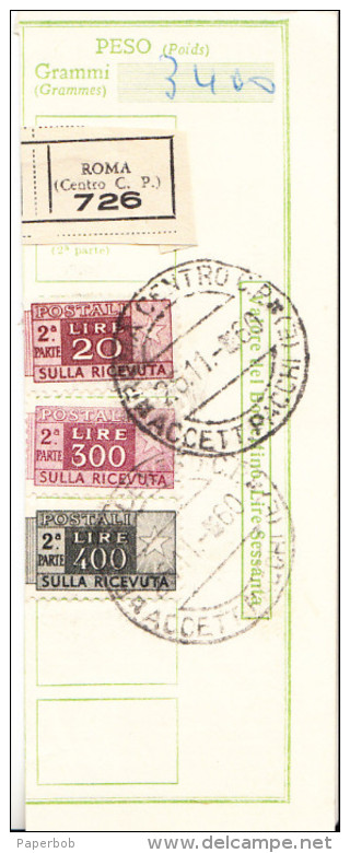 POSTAL PARCEL,BOLLETTINI PACCHI 20+300+400  1960 - Paketmarken