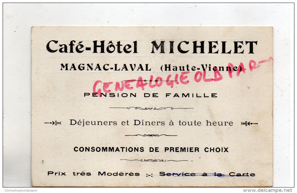 87 - MAGNAC LAVAL -  CARTE NOTE - CAFE HOTEL MICHELET - PENSION DE FAMILLE - - Cartes De Visite