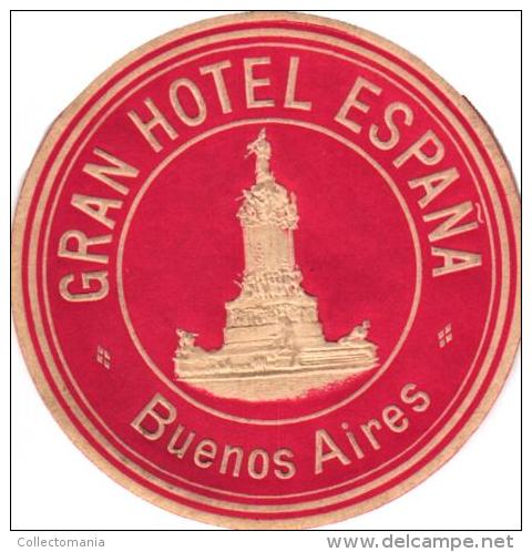 22 HOTEL Labels ARGENTINA BUENOS AIRES ROI Viena Palace Regidor Carsson Castelar Fides Dora Plata Monumental Rio Bamba - Hotelaufkleber