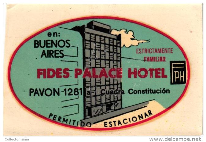 22 HOTEL labels ARGENTINA BUENOS AIRES ROI Viena Palace Regidor Carsson Castelar Fides Dora Plata Monumental Rio Bamba