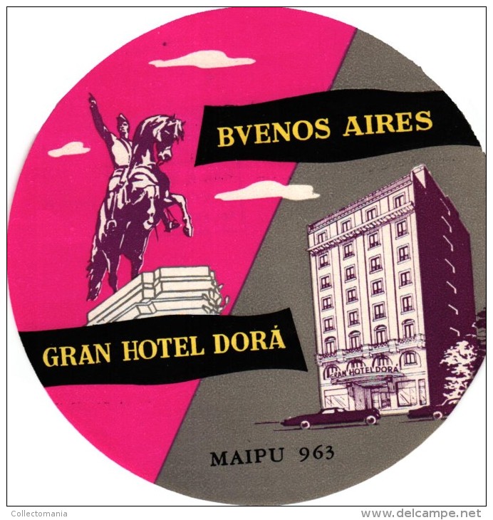 22 HOTEL labels ARGENTINA BUENOS AIRES ROI Viena Palace Regidor Carsson Castelar Fides Dora Plata Monumental Rio Bamba