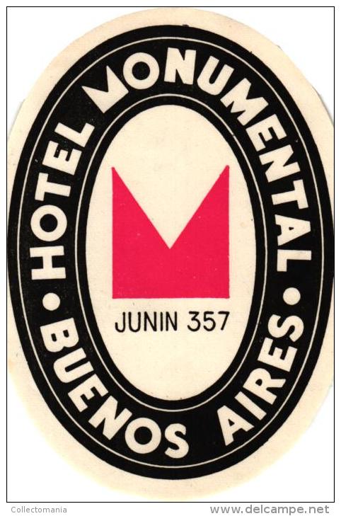 22 HOTEL labels ARGENTINA BUENOS AIRES ROI Viena Palace Regidor Carsson Castelar Fides Dora Plata Monumental Rio Bamba