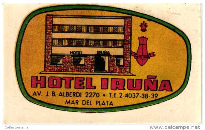 19 HOTEL Labels Coltion LARGENTINA MAR Del PLATA Corona Luxor IRUNA Dora Grillon Manila Minerva Park Pinot - Hotelaufkleber