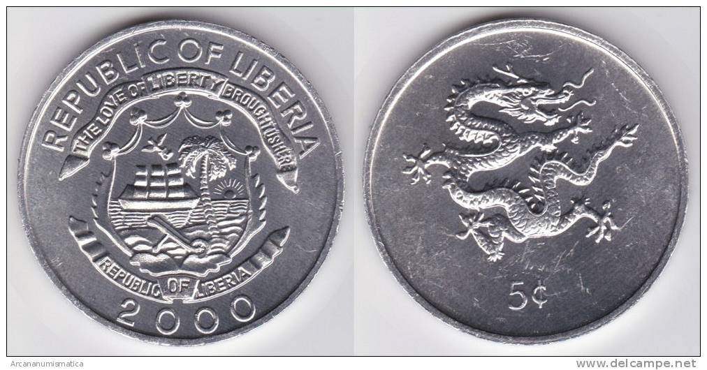Liberia 5 Céntimos 2.000 Aluminio KM#474 "Year Of The Dragon" SC/UNC       T-DL-10.289 - Liberia