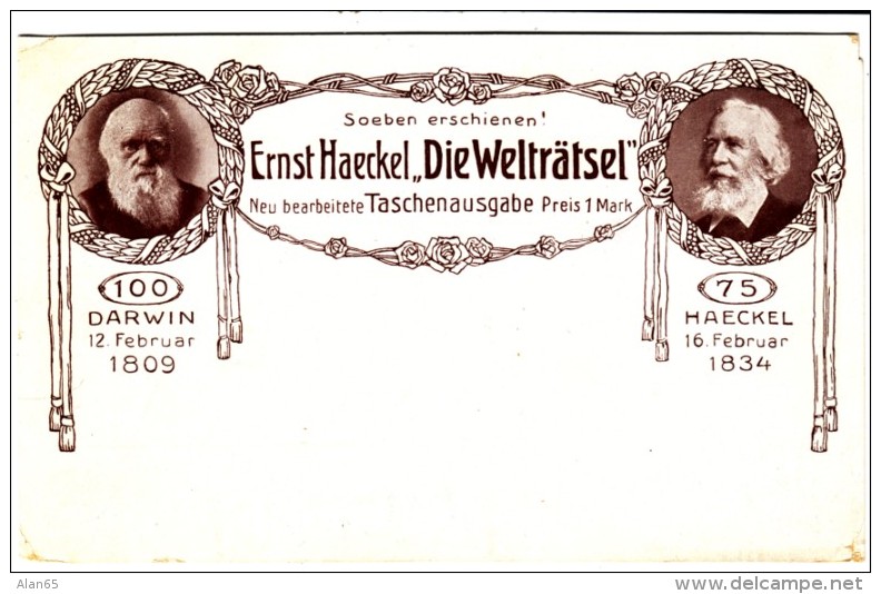 Ernst Haeckel 'Die Weltraetsel' 'The Mystery' Author Book Charles Darwin, C1900s Vintage Postcard - Scrittori