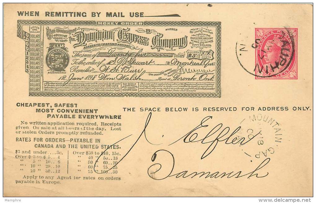 Dominion Express Co Money Order Postcard  Victoria 1&cent;  Webb DMX 1  Dauphin Man. - 1860-1899 Victoria