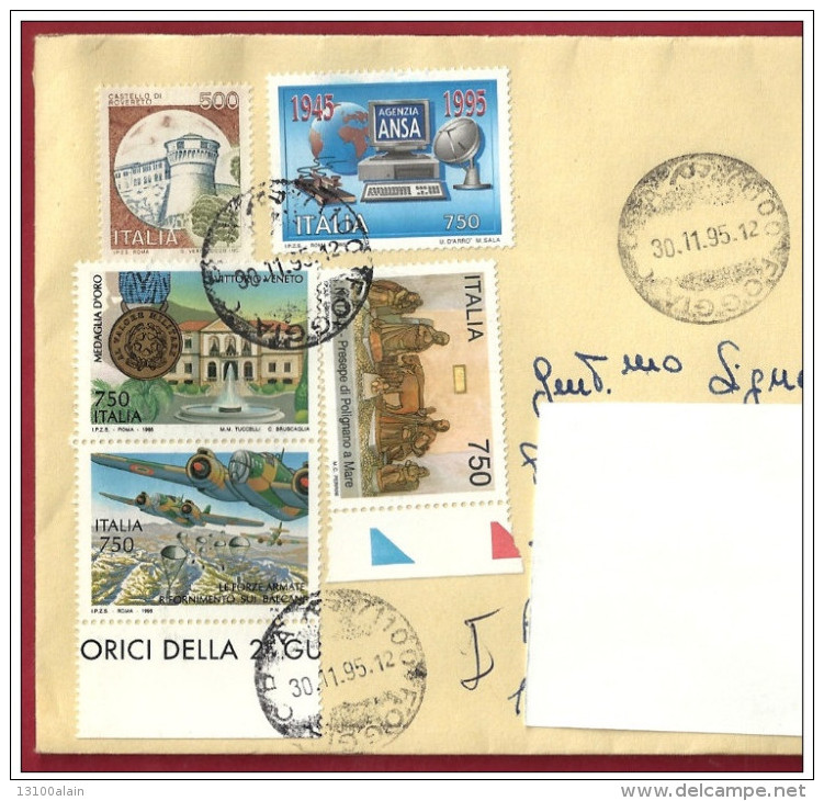 Lettre Recommandée Italie France Obl Foggia 1995 Timbres Militaria Médaille Militaire Guerre Balcans Avions Crèche Noël - Franking Machines (EMA)