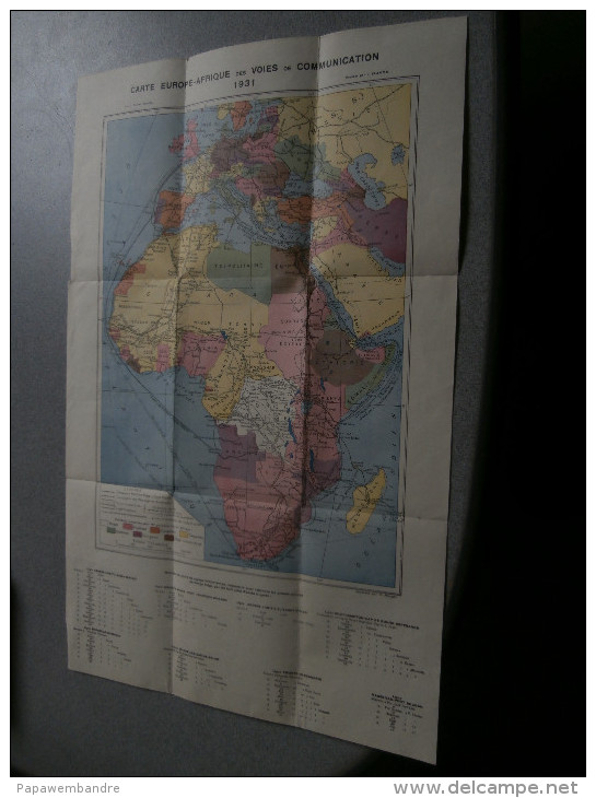 Carte Europe - Afrique Des Voies De Communication 1931 J Flamme 62 X 40 Cm CMB, - Cartes Marines