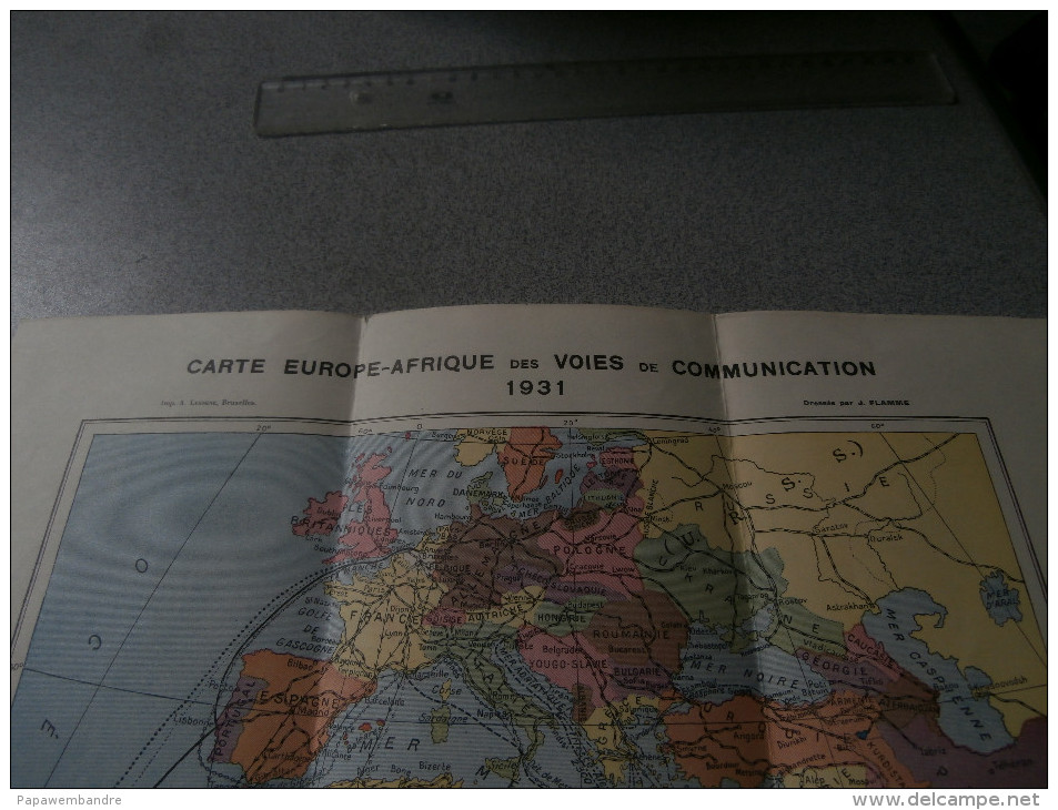 Carte Europe - Afrique Des Voies De Communication 1931 J Flamme 62 X 40 Cm CMB, - Cartes Marines