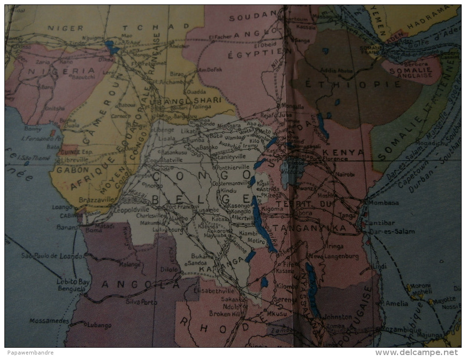 Carte Europe - Afrique des voies de communication 1931 J Flamme 62 x 40 cm CMB,