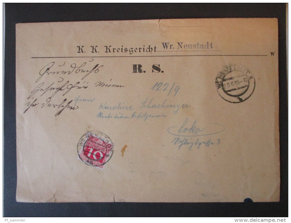 Österreich 1909 Portomarke Nr. 38 EF. K.K. Kreisgericht Wr. Neustadt.  Mit Gebrauchsspuren!! - Taxe