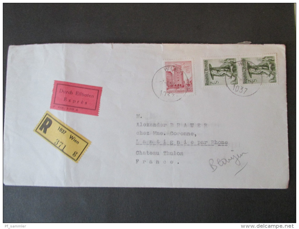 Österreich 1957 MiF Nach Frankreich. Durch Eilboten Expres P. Ann. 2-123 A. R-Brief 1037 Wien 371 G. - Storia Postale