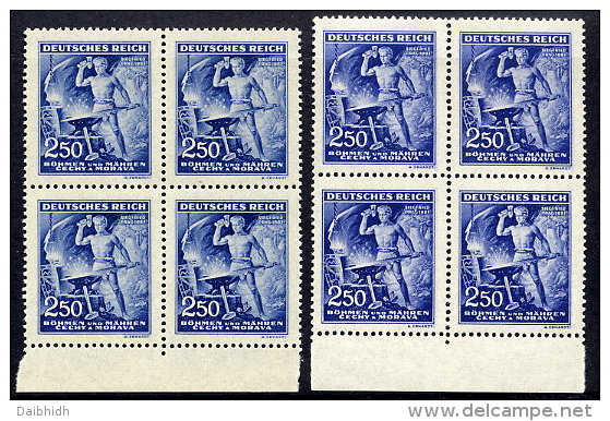 BOHEMIA & MORAVIA 1943 Wagner Anniversary 250 H. In Two Shades In Blocks Of 4 MNH / **. Michel 130 - Unused Stamps