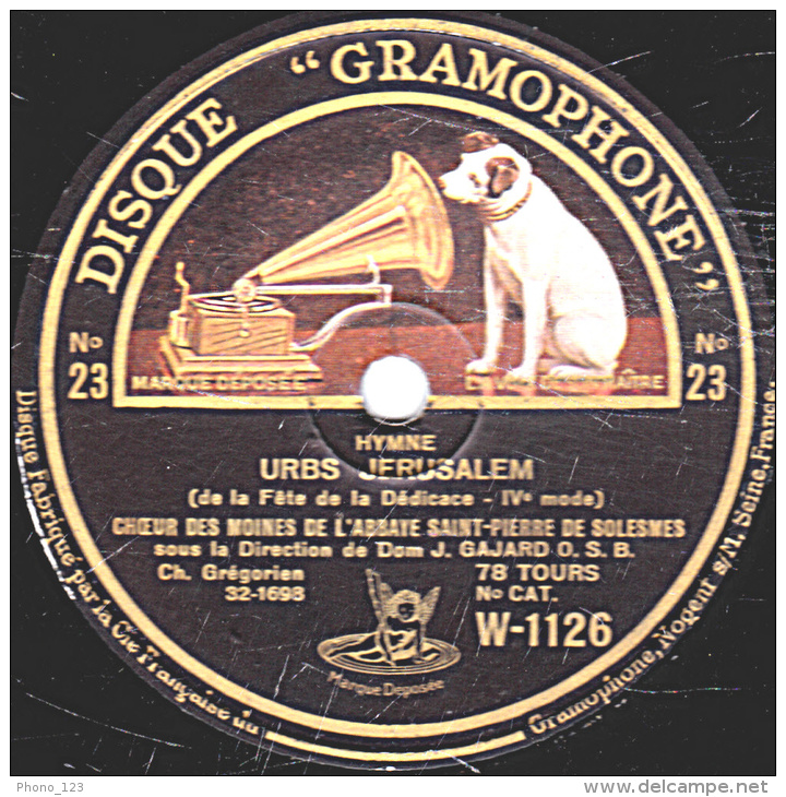 78 Trs 30 Cm  état B -  CHOEUR DES MOINES DE L'ABBAYE STQ6QPIERRE DE SOLESNES - 78 T - Disques Pour Gramophone