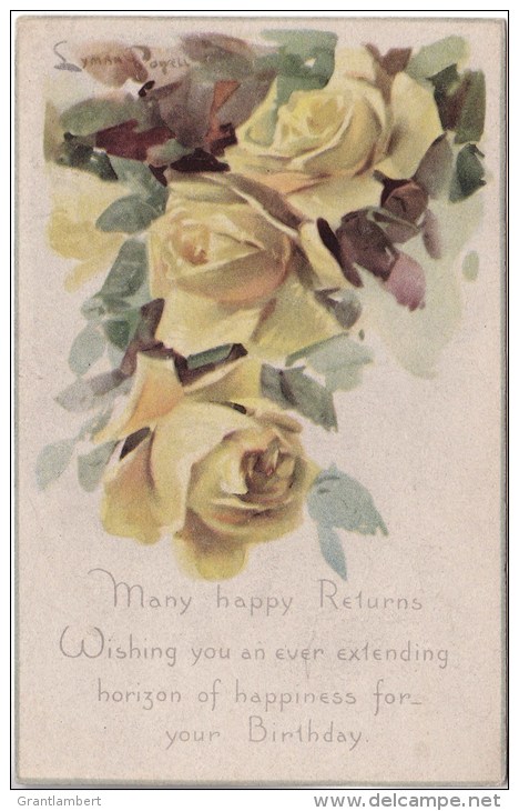 Many Happy Returns - Yellow Roses Birthday Vintage Card - Birthday Series 133 - Birthday