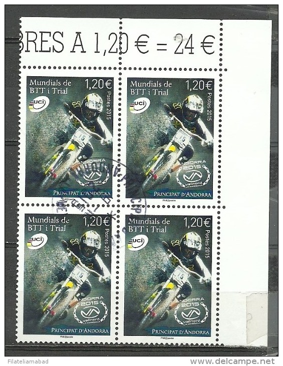 EUROPA-ANDORRA CORREO FRANCES BLOQUE DE 4 SELLOS 2015 MATASELLADOS (C.H.C.10.15) - Used Stamps