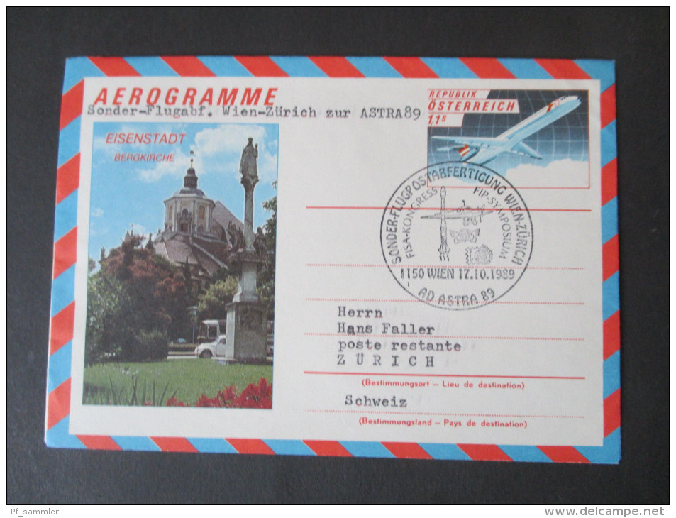 Österreich 1964 - 89 Luftpostfaltbriefe / Aerogramme 6 Stück verschiedene Motive und Typen! AUA Erstflug / Int. Luftpost