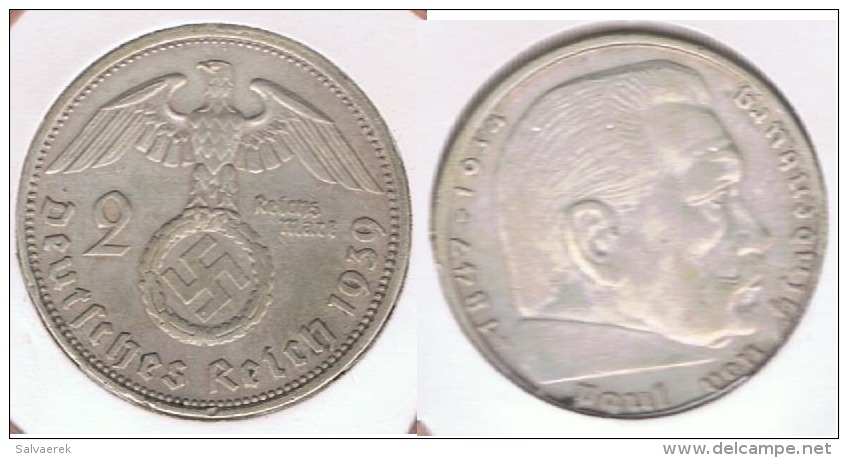 ALEMANIA  DEUTSCHES REICH 2 MARK A 1939 PLATA SILVER S - 2 Reichsmark