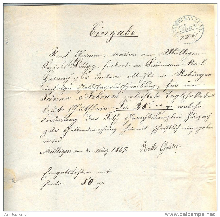 Heimat AG Windisch 1867-03-06 Lang-O Blau Nach Zurzach - Storia Postale