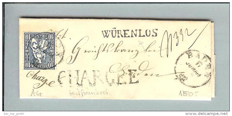 Heimat AG Würenlos 1864-02-17 Teilfrank. R-Brief N. Baden - Brieven En Documenten