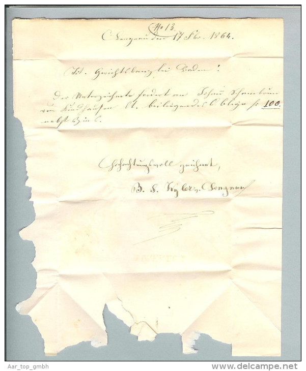 Heimat AG Würenlos 1864-02-17 Teilfrank. R-Brief N. Baden - Covers & Documents