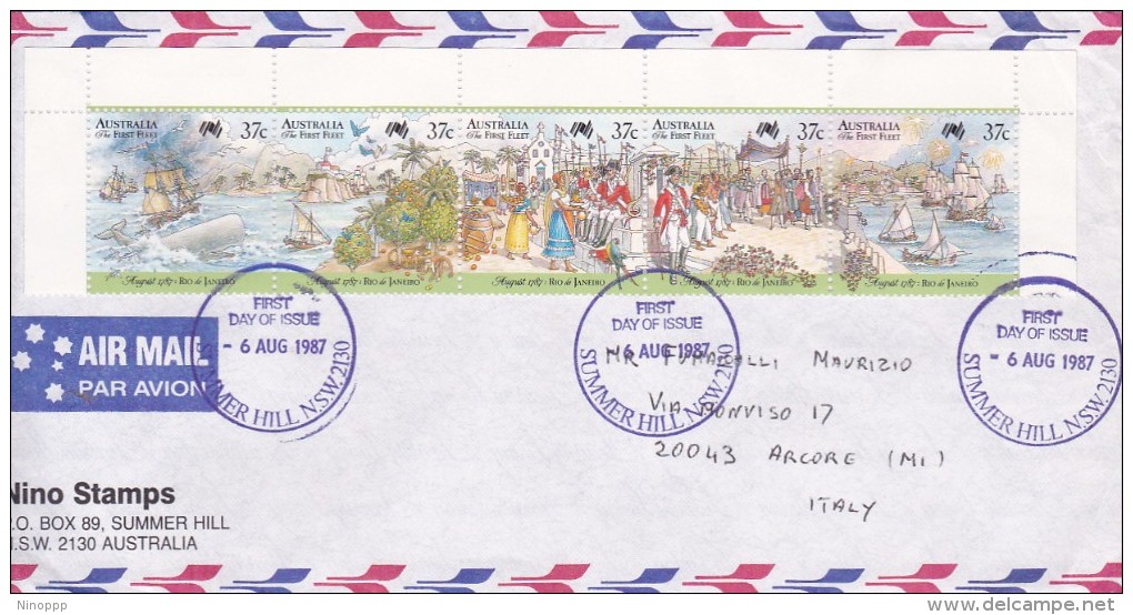 Australia 1987 Airmail, First Fleet Rio De Janeiro Strip, Sent To Italy - Used Stamps