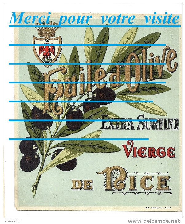 étiquettes : GRANDE étiquette De Bouteille De HUILE D´OLIVE VIERGE DE NICE 06 Blason EXTRA Illustration Olivier - Fruits & Vegetables