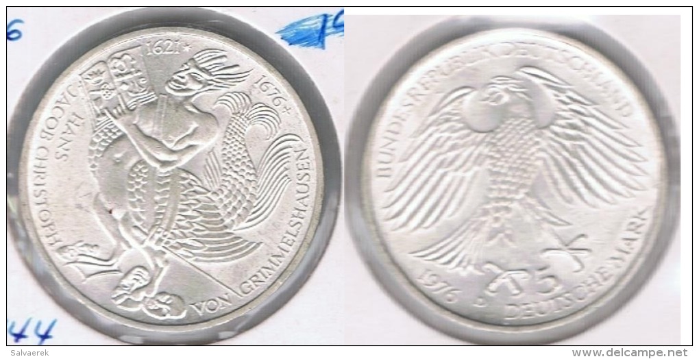 ALEMANIA 5  DEUTSCHE  MARK D 1976 PLATA SILVER S2 - 5 Marcos