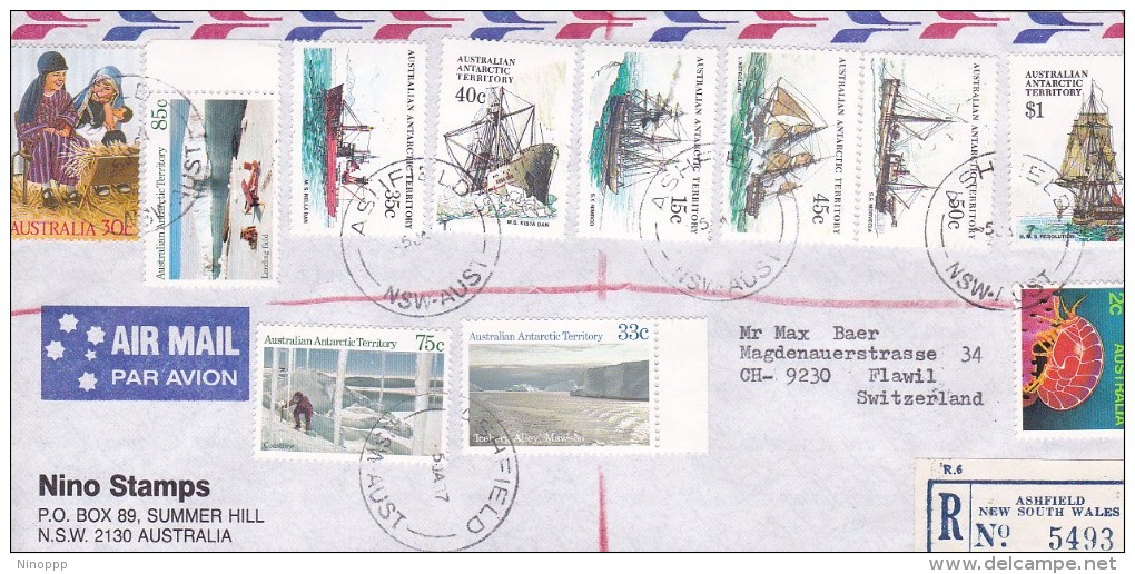 Australia 1987 Registered Airmail, AAT Stamps And Others, Sent To Switzerland - Used Stamps