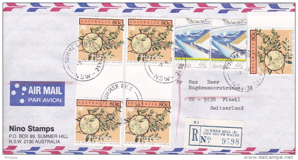 Australia 1987 Registered Airmail, Cook's Voyage, America's Cup, Sent To Switzerland - Oblitérés