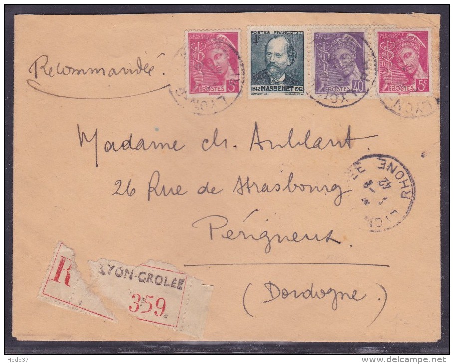 France Type Mercure Sur Lettre - 1938-42 Mercure