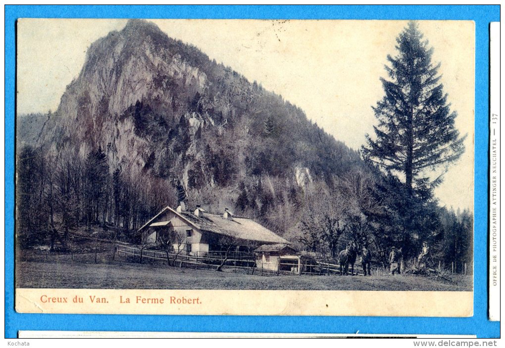 GG603, Creux Du Van, La Ferme Robert, Animée, 3011, Circulée 1904 Cachet Noiraigue Et Essertines Sur Yverdon - Noiraigue 