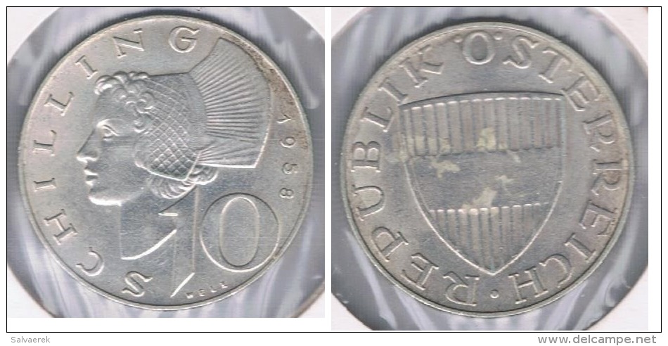 AUSTRIA  10 SCHILLING 1958 PLATA SILVER S - Austria