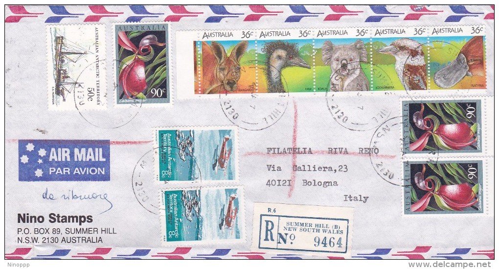 Australia 1987 Registered Airmail, Wildlife Strip, Sent To Italy - Used Stamps
