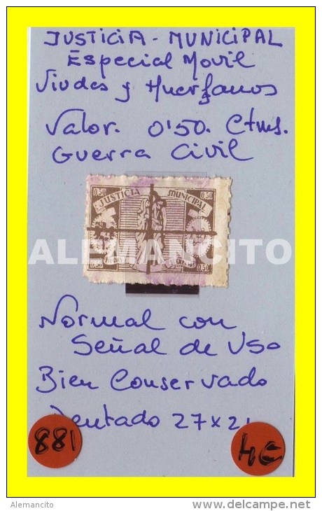 ESPAÑA SELLO  FISCAL JUSTICIA MUNICIPAL VALOR  0.50 Ctms. - Fiscaux-postaux