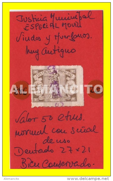 ESPAÑA SELLO  FISCAL JUSTICIA MUNICIPAL VALOR  0.50 Ctms. - Fiscaux-postaux