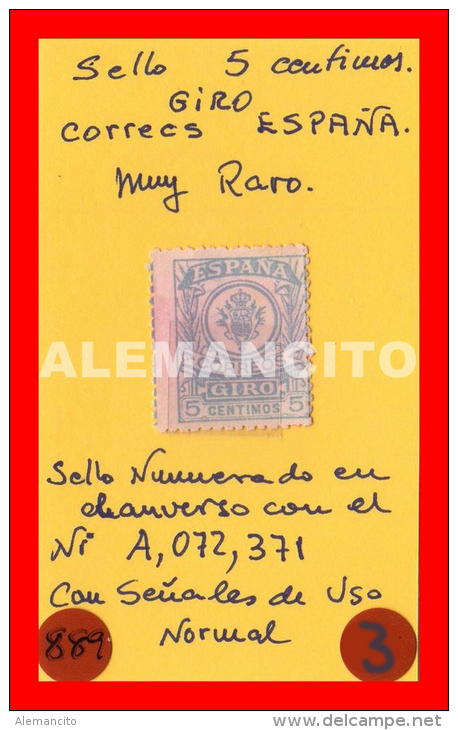 ESPAÑA SELLO  5 CENTIMOS GIRO - Fiscal-postal