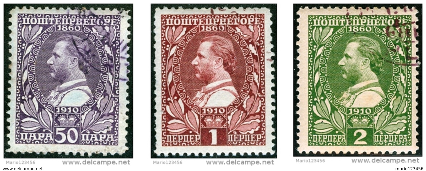 MONTENEGRO, 1910, COMMEMORATIVO, PRINCIPE NICHOLAS I,NUOVI (MLH*) E USATI, Mi 82,83,84   Scott 95,96,97   YT 96,97,98 - Montenegro