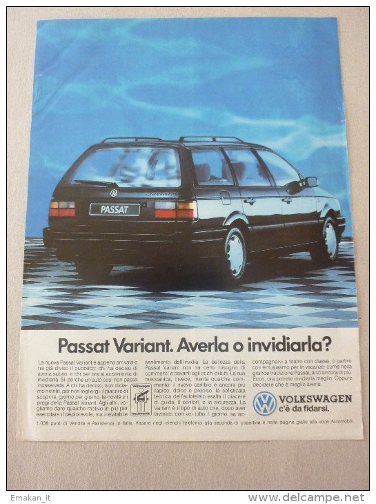 # ADVERTISING PUBBLICITA' VOLKSWAGEN PASSAT VARIANT  -- 1988 -  OTTIMO - Werbung