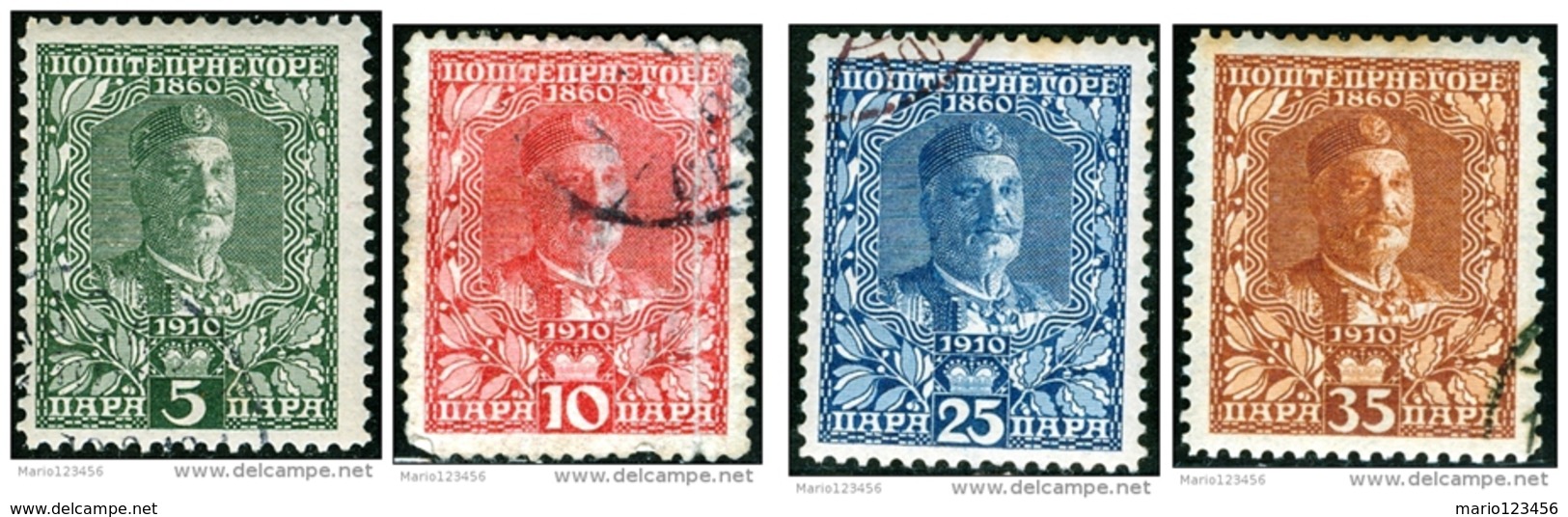 MONTENEGRO, 1910, COMMEMORATIVO, INCORONAZIONE RE NICHOLAS I, FRANCOBOLLI USATI, Scott 89,90,93,94 - Montenegro