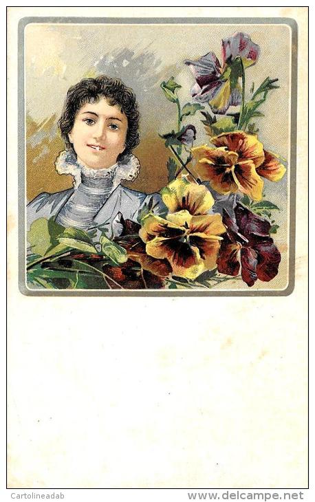 [DC4102] CARTOLINA - FIORI - ORCHIDEE CON DONNA SULLO SFONDO - Non Viaggiata - Old Postcard - Fiori